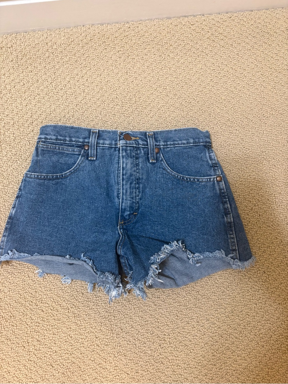 High-Rise Distressed Denim Shorts - Blue